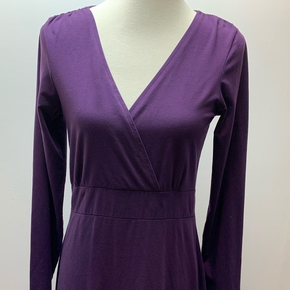 L.L. Bean purple wrap bodice long sleeve dress M - Picture 2 of 11